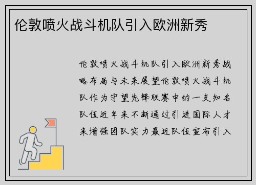 伦敦喷火战斗机队引入欧洲新秀