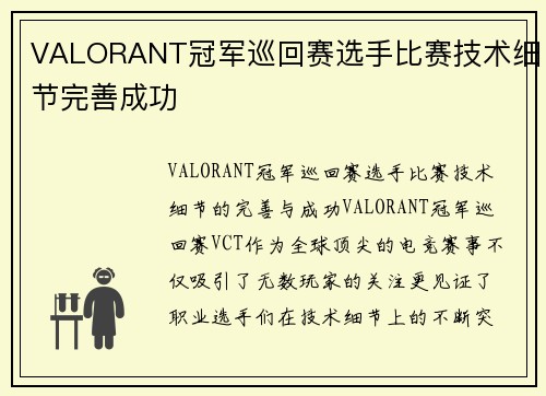 VALORANT冠军巡回赛选手比赛技术细节完善成功
