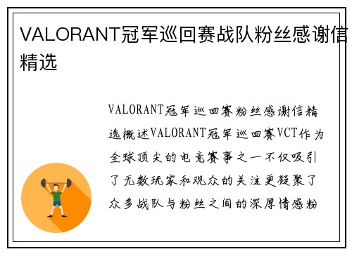 VALORANT冠军巡回赛战队粉丝感谢信精选