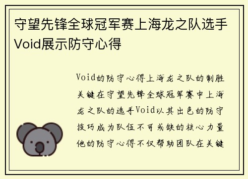 守望先锋全球冠军赛上海龙之队选手Void展示防守心得