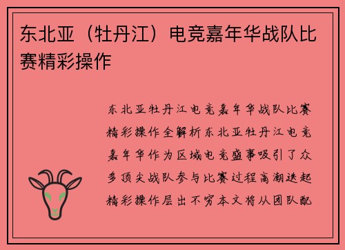 东北亚（牡丹江）电竞嘉年华战队比赛精彩操作